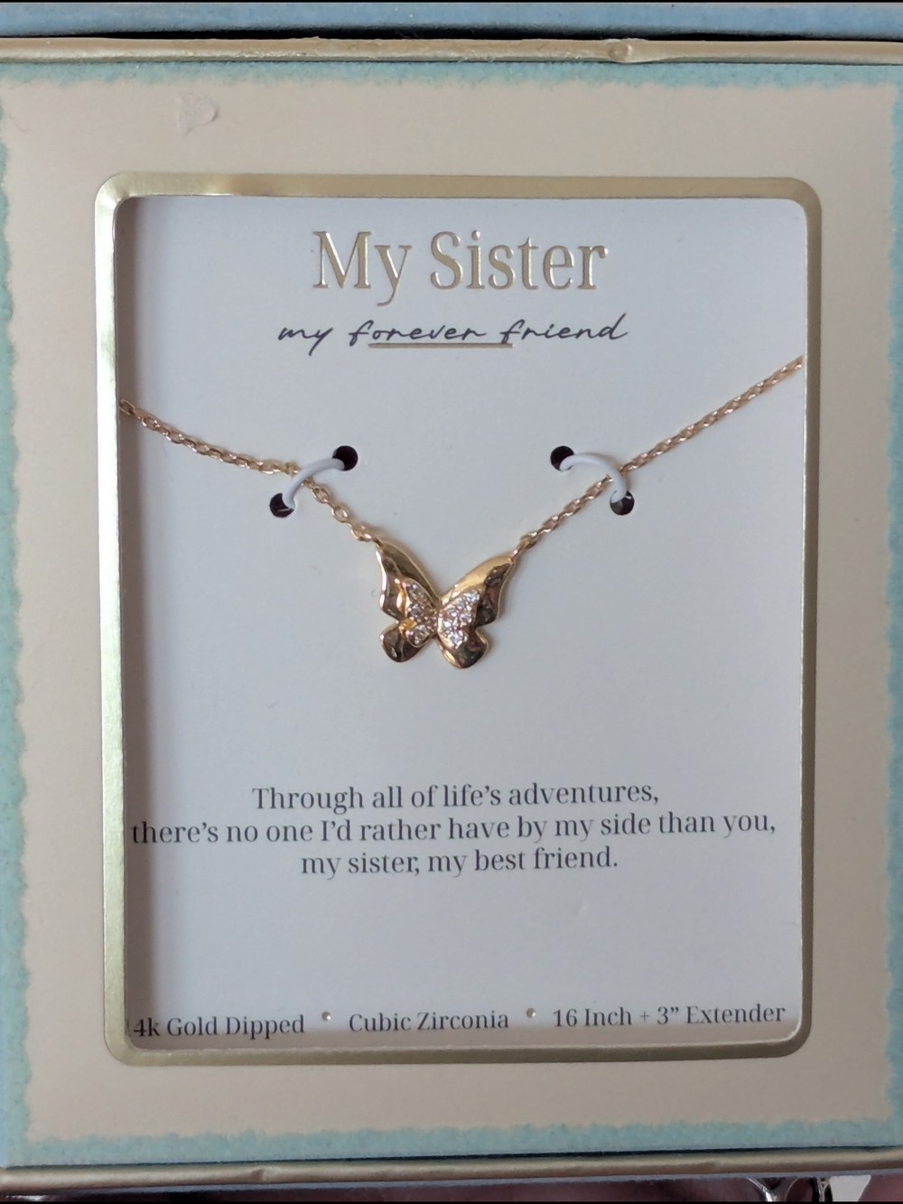 Sister Rose Gold Butterfly Necklace - 4k Gold Dipped Cubic Zirconia